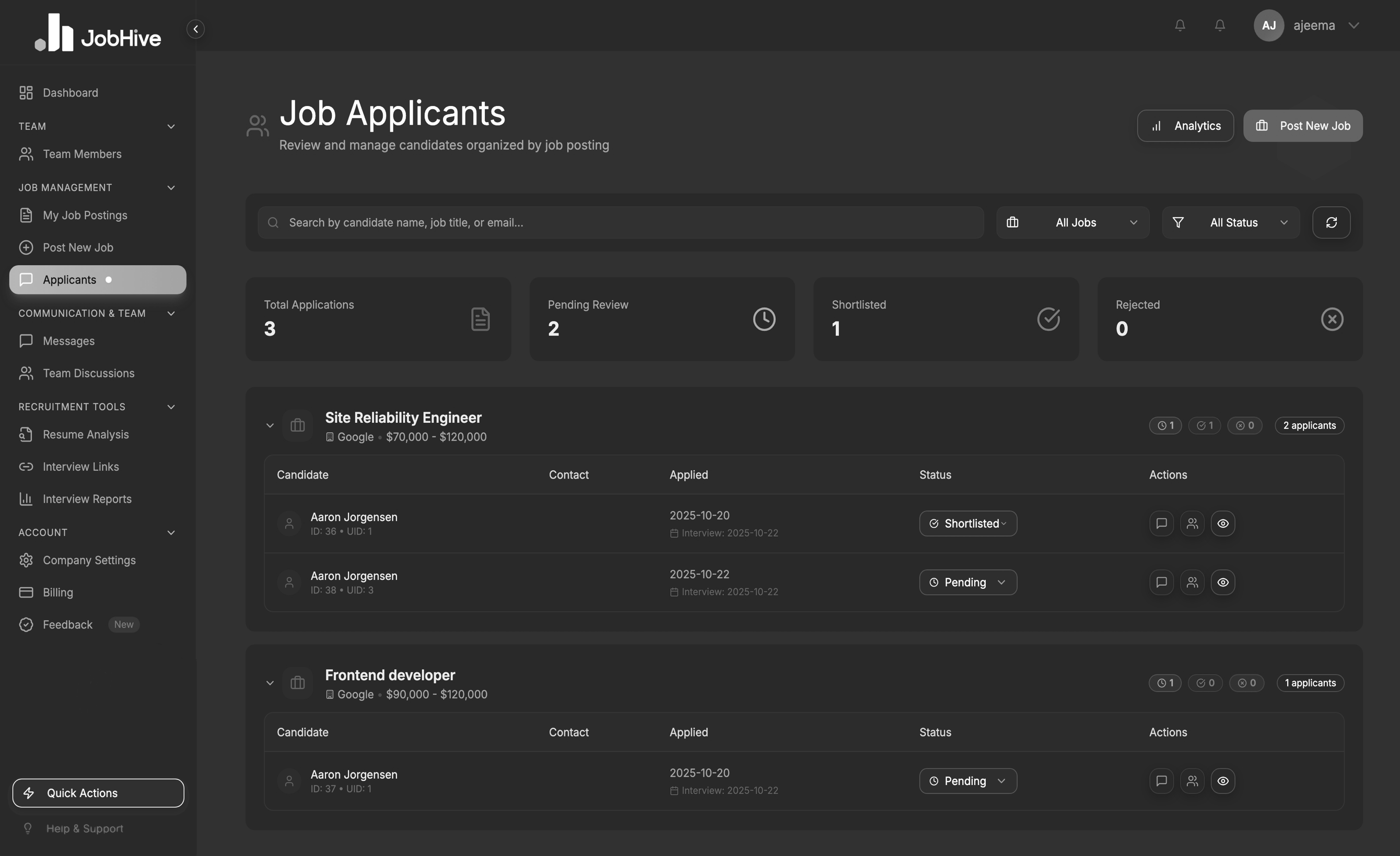 JobHive AI app screenshot